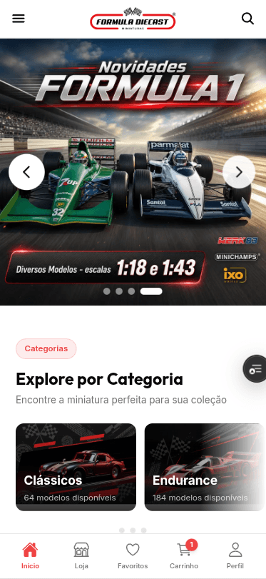 Fórmula Diecast — versão mobile